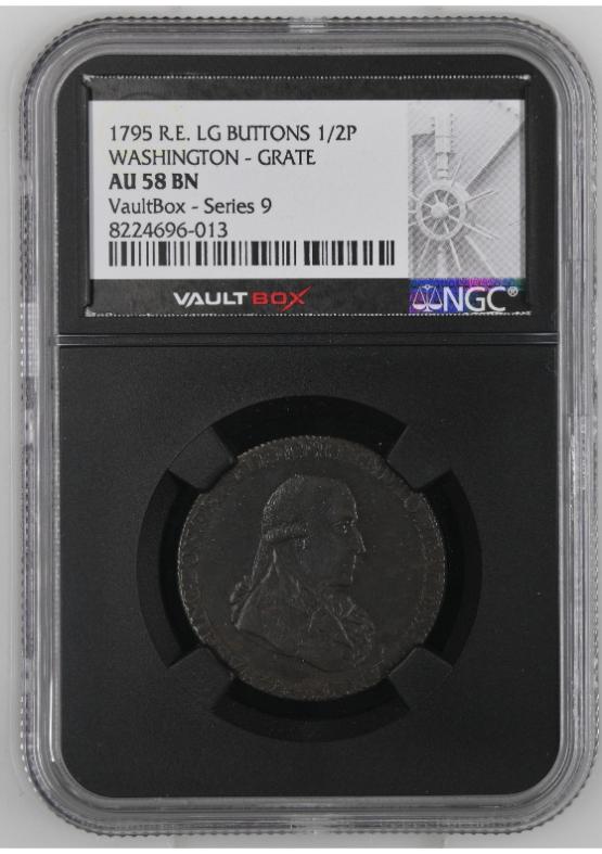 1795 R.E. WASH GRATE LARGE BUTTONS 1/2P NGC AU58BN FRONT