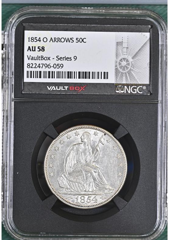 1854-O ARROWS 50C NGC AU58 FRONT
