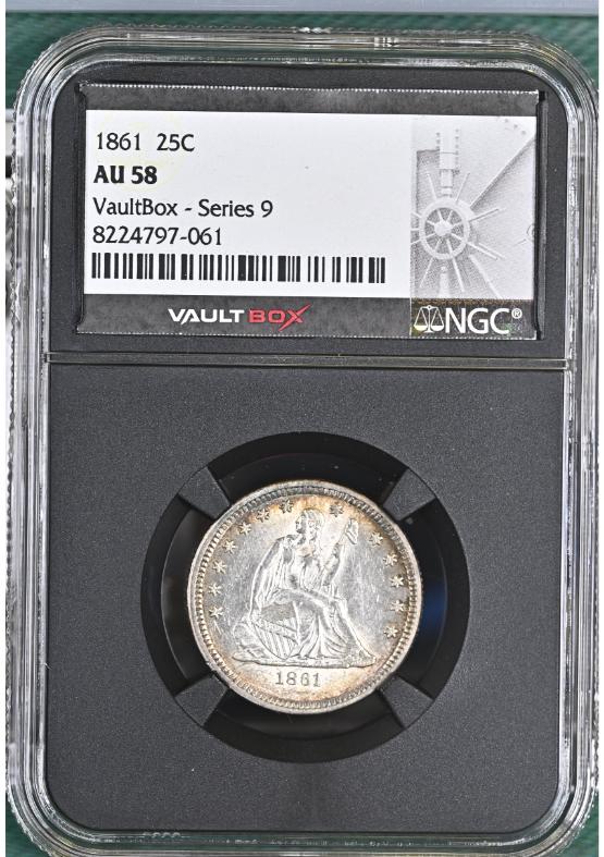 1861 25C NGC AU58 FRONT