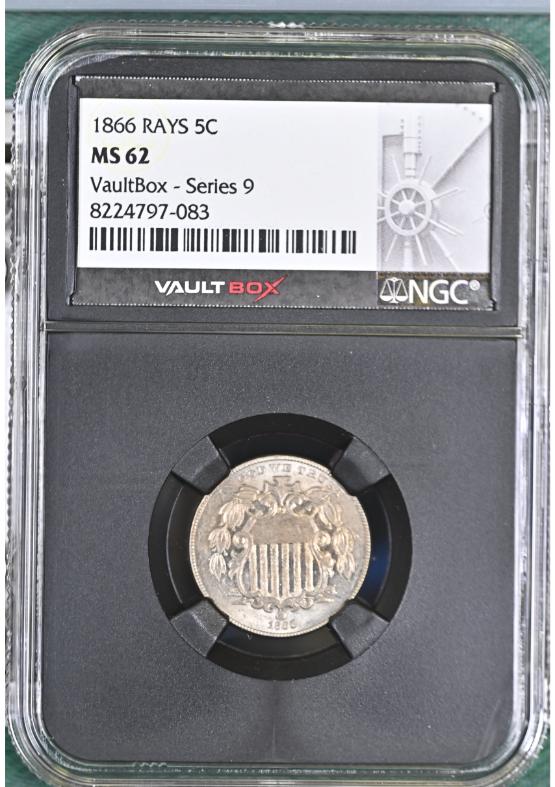 1866 RAYS 5C NGC MS62 FRONT