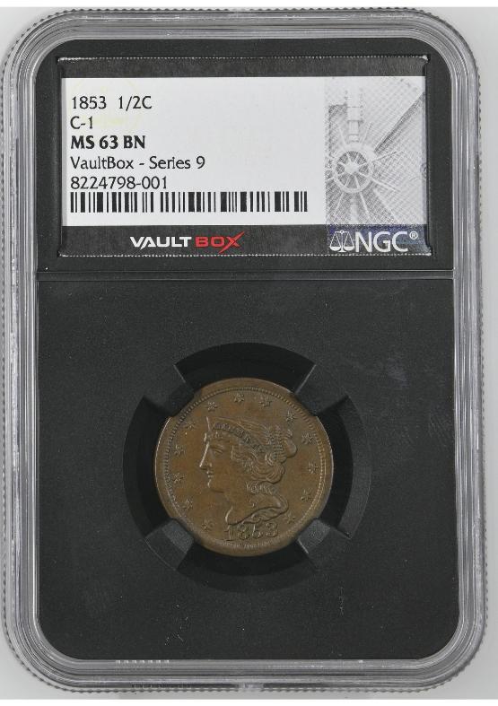 1853 C-1 1/2C NGC MS63BN FRONT
