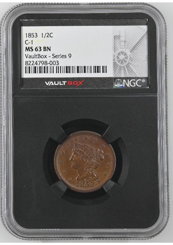 1853 C-1 1/2C NGC MS63BN FRONT