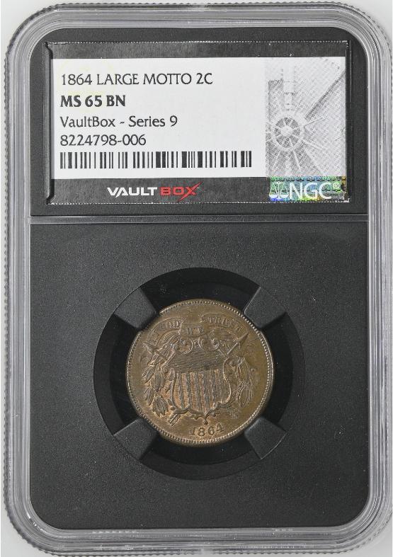 1864 LARGE MOTTO 2C NGC MS65BN FRONT