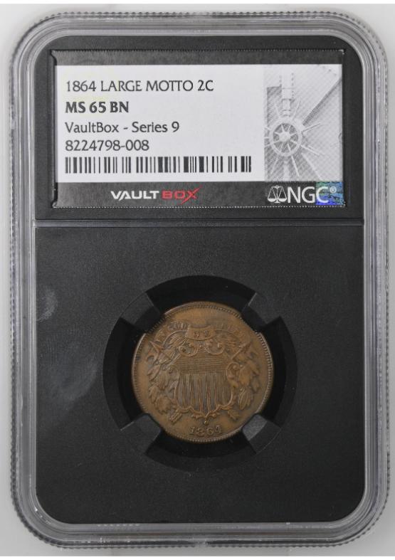 1864 LARGE MOTTO 2C NGC MS65BN FRONT