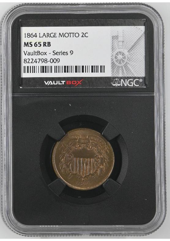 1864 LARGE MOTTO 2C NGC MS65RB FRONT