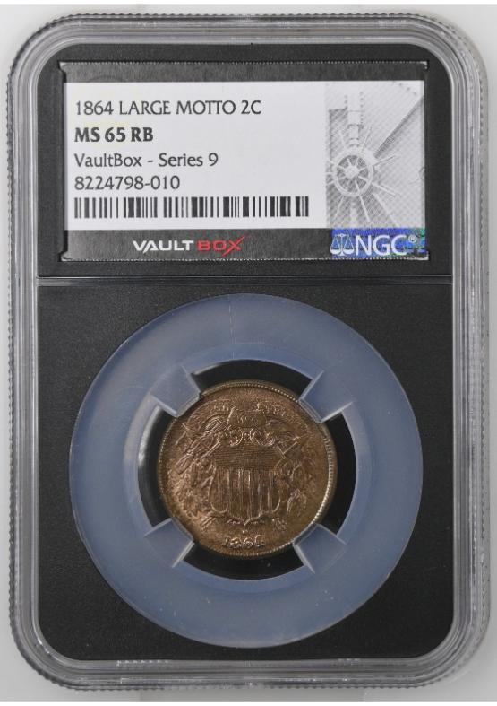 1864 LARGE MOTTO 2C NGC MS65RB FRONT