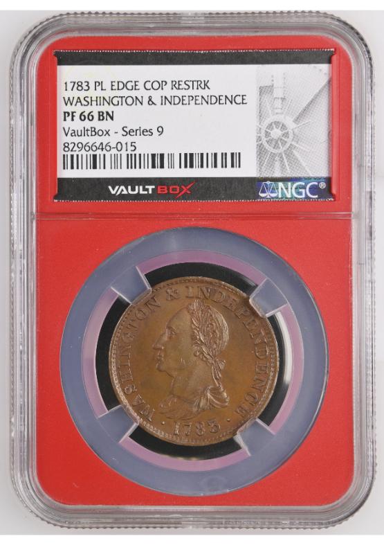 1783 PL EDGE COP RESRK WASHINGTON & INDEPENDENCE NGC PF66BN FRONT