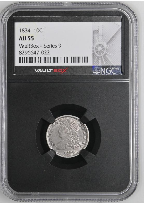 1834 LARGE 4 10C NGC AU55 FRONT