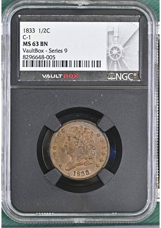 1833 C-1 1/2C NGC MS63BN FRONT
