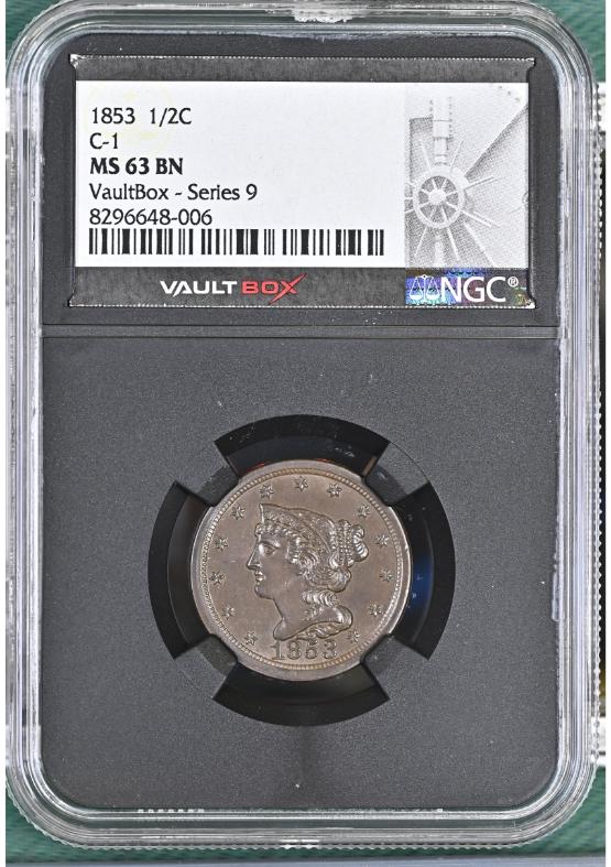 1853 C-1 1/2C NGC MS63BN FRONT