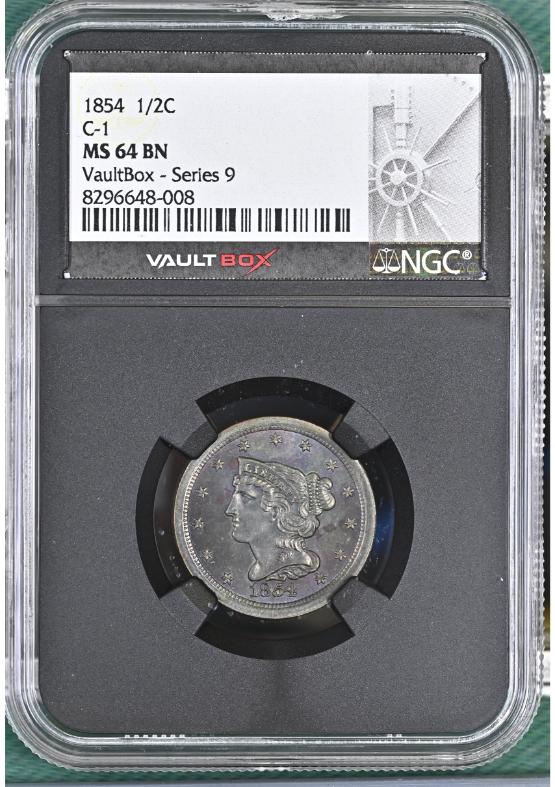 1854 C-1 1/2C NGC MS64BN FRONT