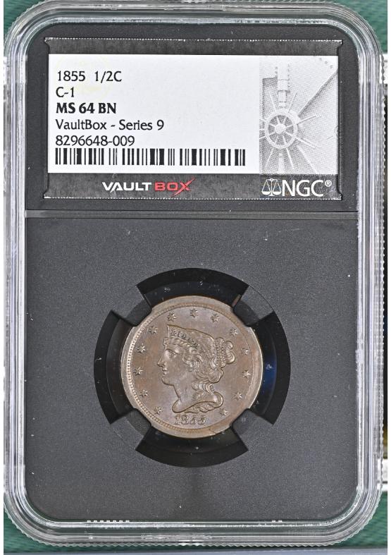 1855 C-1 1/2C NGC MS64BN FRONT