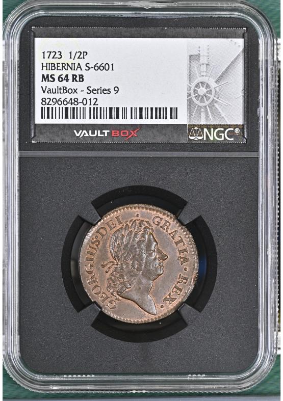 1723 HIBERNIA S-6601 1/2P NGC MS64RB FRONT