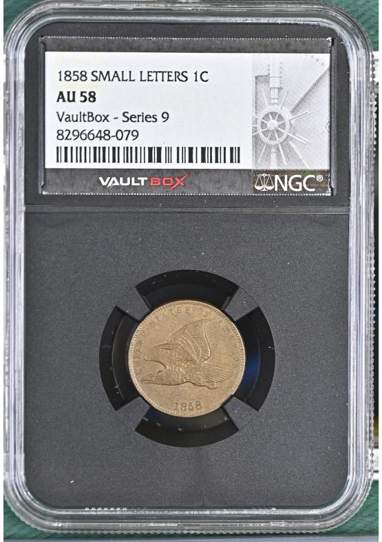 1858 SMALL LETTERS 1C NGC AU58 FRONT