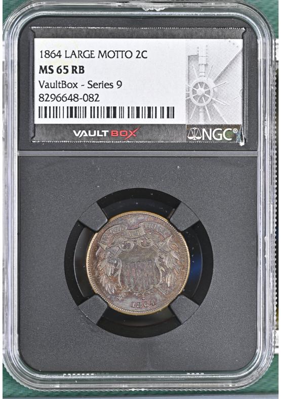 1864 LARGE MOTTO 2C NGC MS65RB FRONT