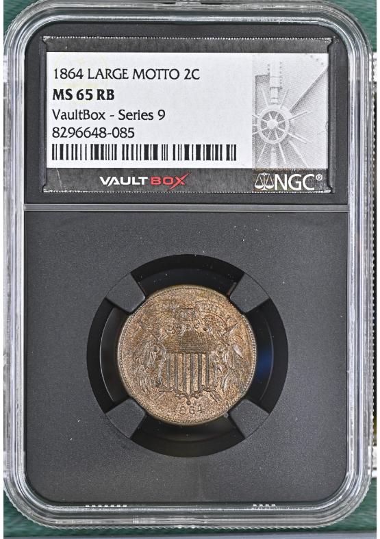 1864 LARGE MOTTO 2C NGC MS65RB FRONT