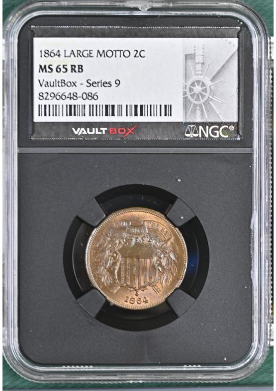 1864 LARGE MOTTO 2C NGC MS65RB FRONT