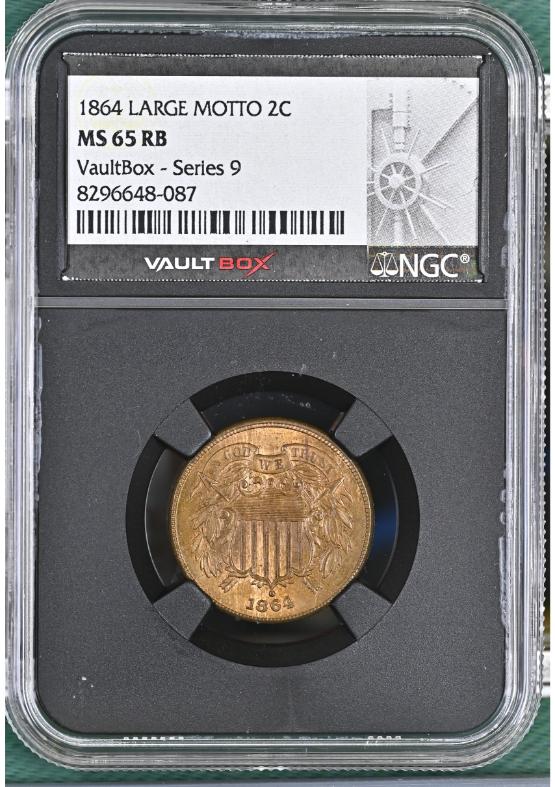 1864 LARGE MOTTO 2C NGC MS65RB FRONT