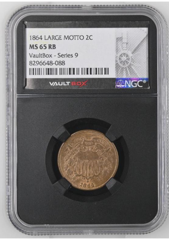 1864 LARGE MOTTO 2C NGC MS65RB FRONT