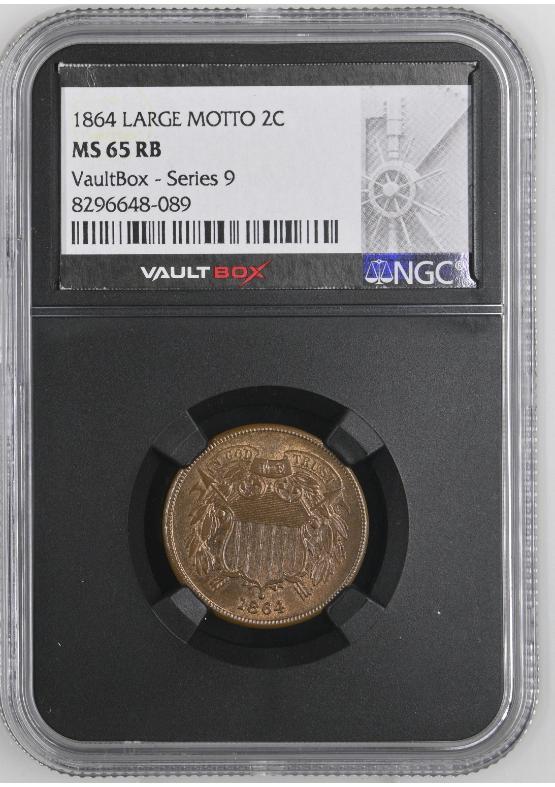1864 LARGE MOTTO 2C NGC MS65RB FRONT