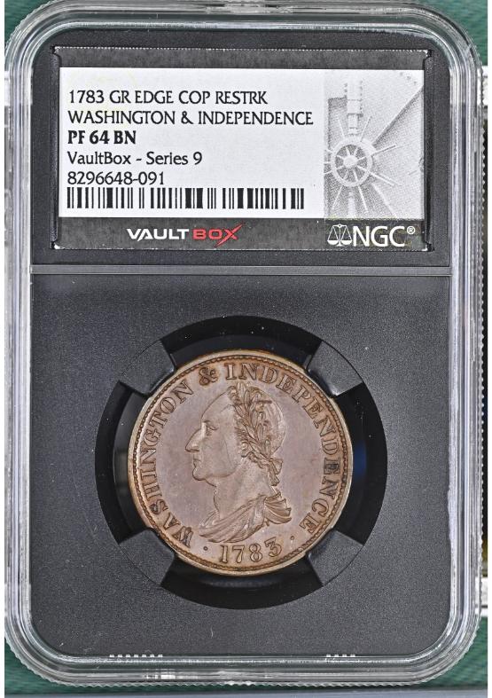 1783 GR EDGE COP RESTRK WASHINGTON & INDEPENDENCE NGC PF64BN FRONT