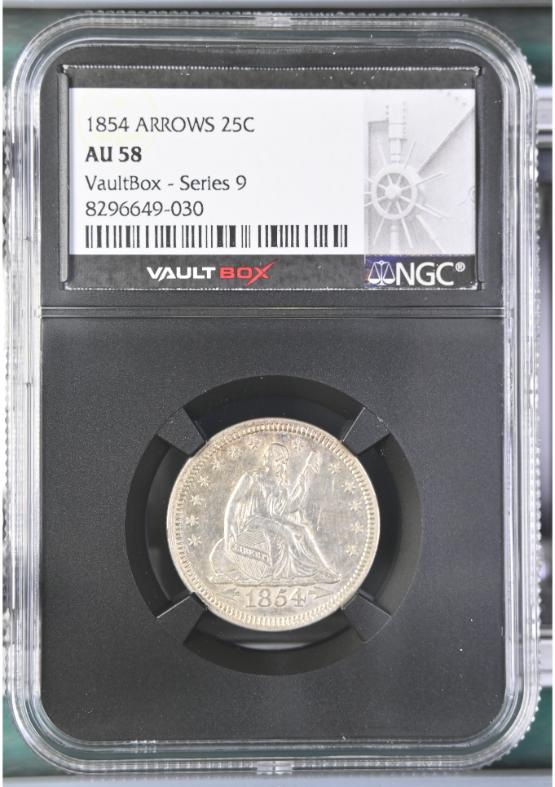 1854 ARROWS 25C NGC AU58 FRONT