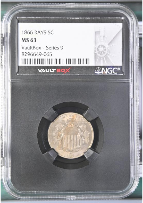 1866 RAYS 5C NGC MS63 FRONT
