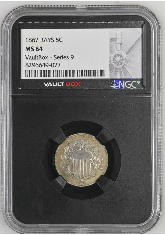 1867 RAYS 5C NGC MS64 FRONT