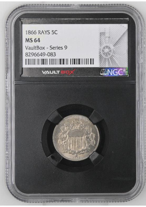 1866 RAYS 5C NGC MS64 FRONT