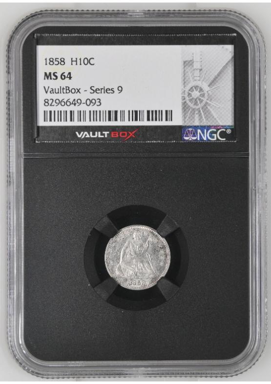 1858 H10C NGC MS64 FRONT