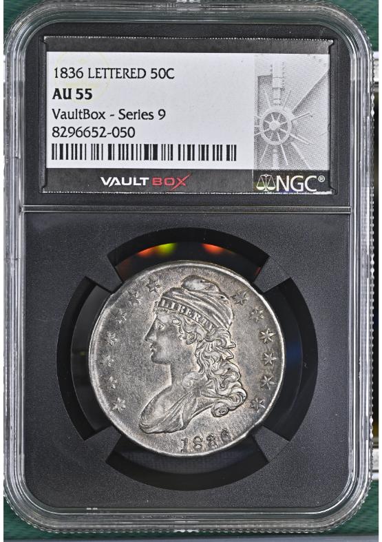 1836 LETTERED 50C NGC AU55 FRONT