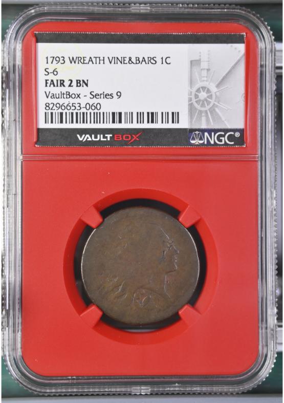 1793 WREATH VINE & BARS S-6 1C NGC FAIR 2BN FRONT