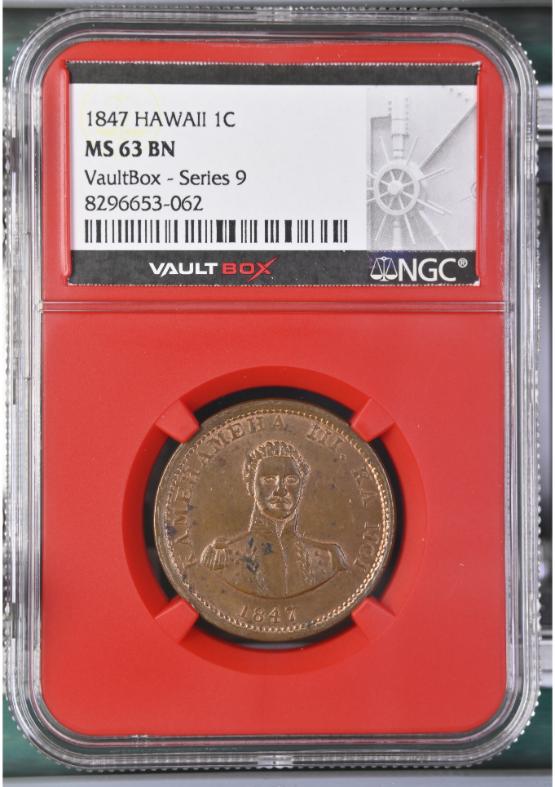 1847 HAWAII 1C NGC MS63BN FRONT