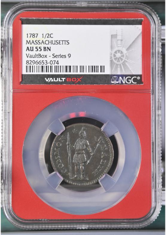 1787 MASSACHUSETTS 1/2C NGC AU55BN FRONT
