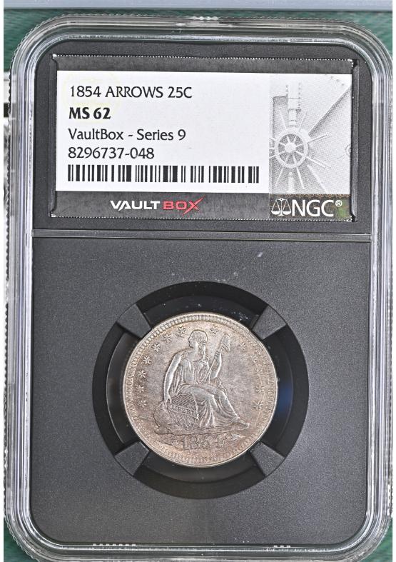 1854 ARROWS 25C NGC MS62 FRONT