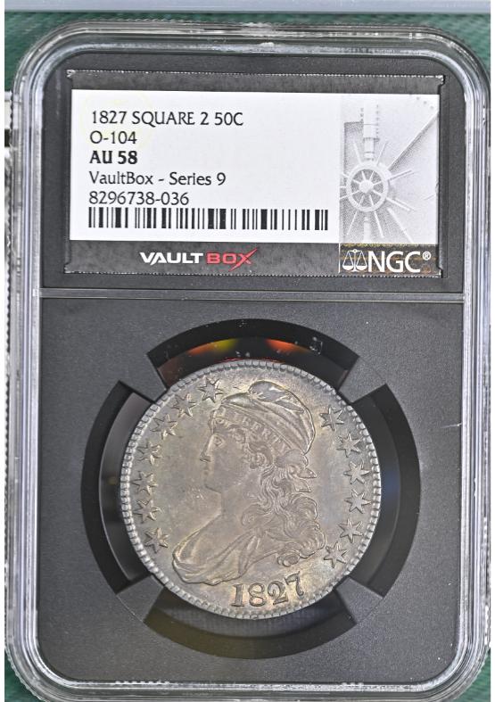 1827 SQUARE 2 O-104 50C NGC AU58 FRONT