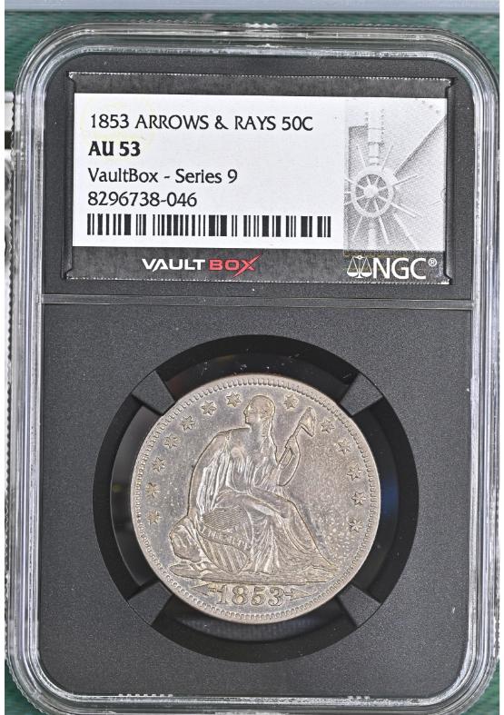 1853 ARROWS & RAYS 50C NGC AU53 FRONT
