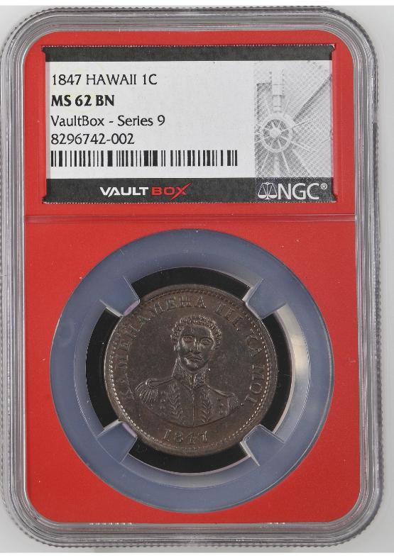 1847 HAWAII 1C NGC MS62BN FRONT