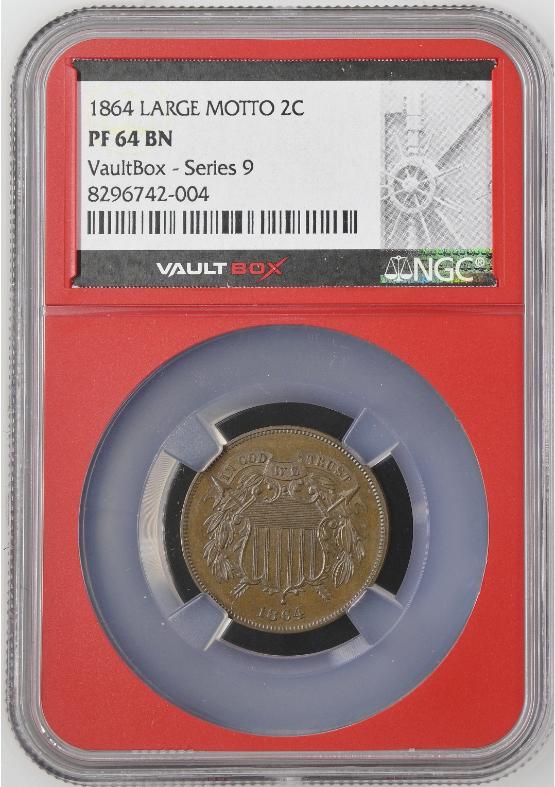 1864 LARGE MOTTO 2C NGC PF64BN FRONT