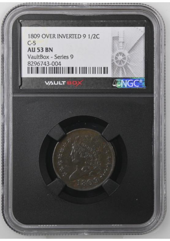 1809 OVER-INVERTED 9 C-5 1/2C NGC AU53BN FRONT