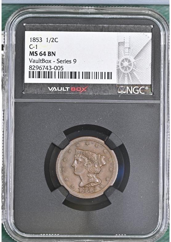 1853 C-1 1/2C NGC MS64BN FRONT