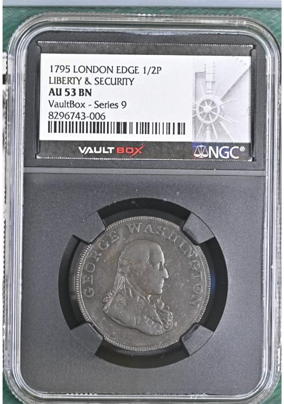 1795 LONDON-EDGE LIBERTY & SECURITY 1/2P NGC AU53BN FRONT