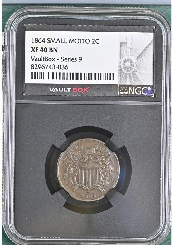 1864 SMALL MOTTO 2C NGC XF40BN FRONT