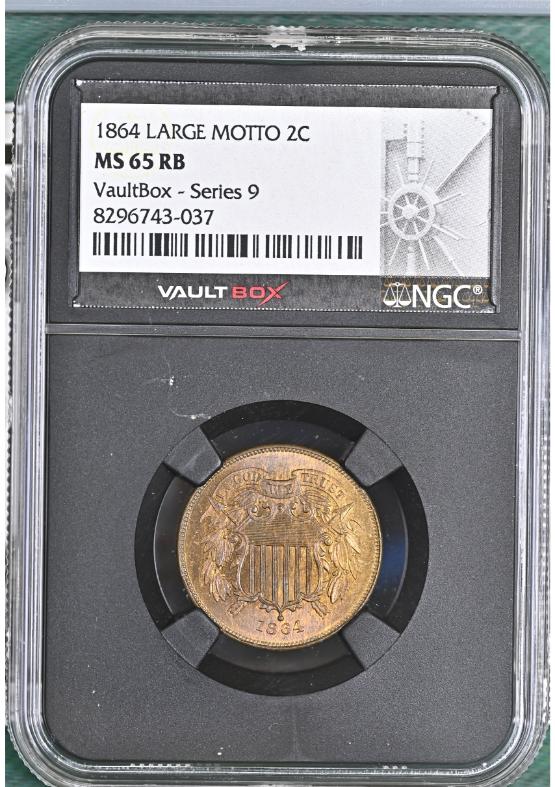 1864 LARGE MOTTO 2C NGC MS65RB FRONT