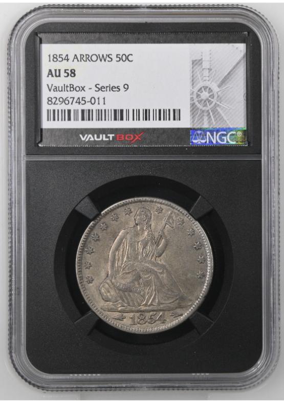 1854 ARROWS 50C NGC AU58 FRONT