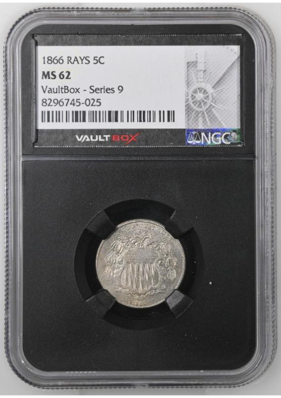 1866 RAYS 5C NGC MS62 FRONT