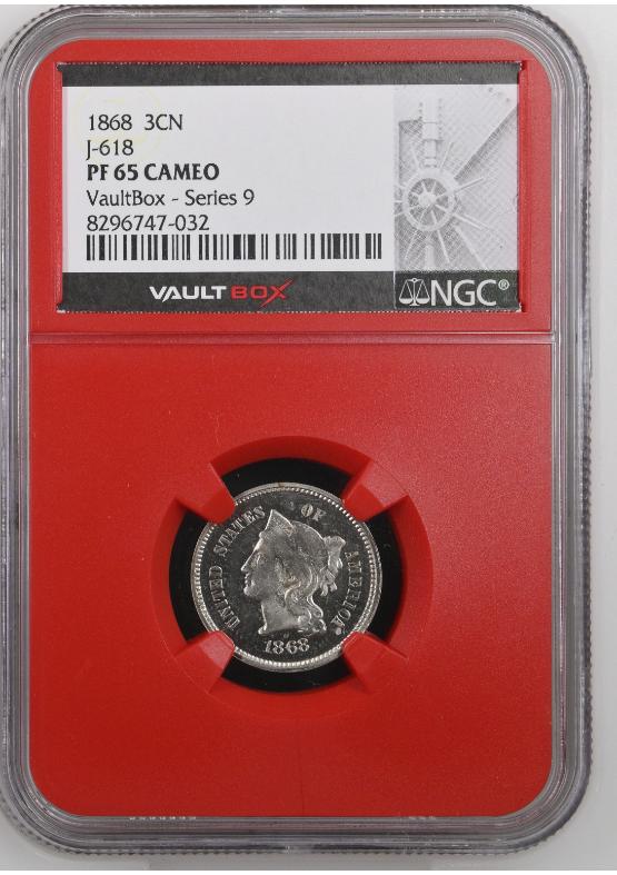 1868 J-618 3CN NGC PF65 CAMEO FRONT