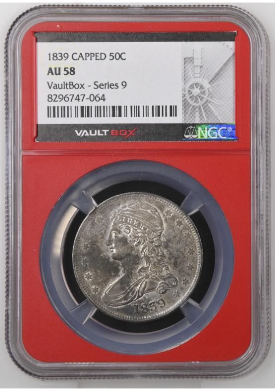 1839 CAPPED 50C NGC AU58 FRONT