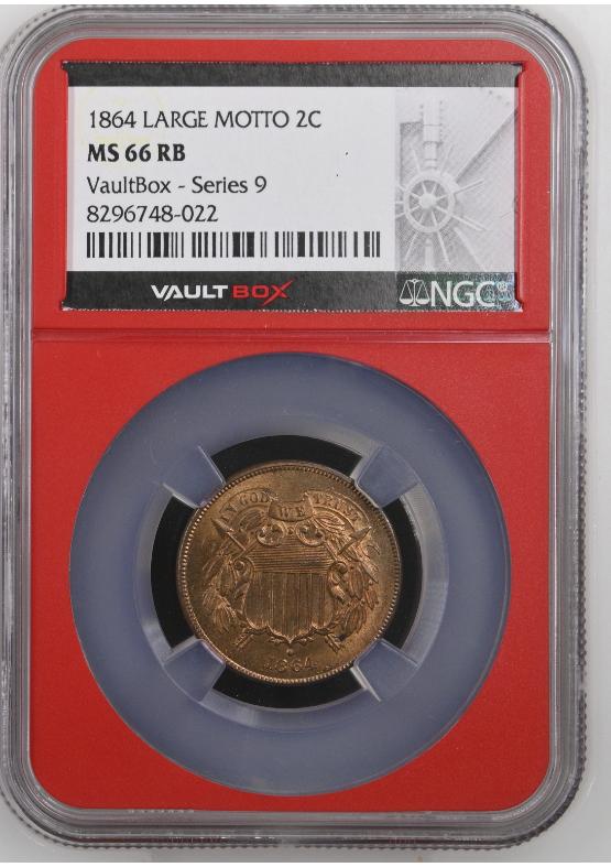 1864 LARGE MOTTO 2C NGC MS66RB FRONT