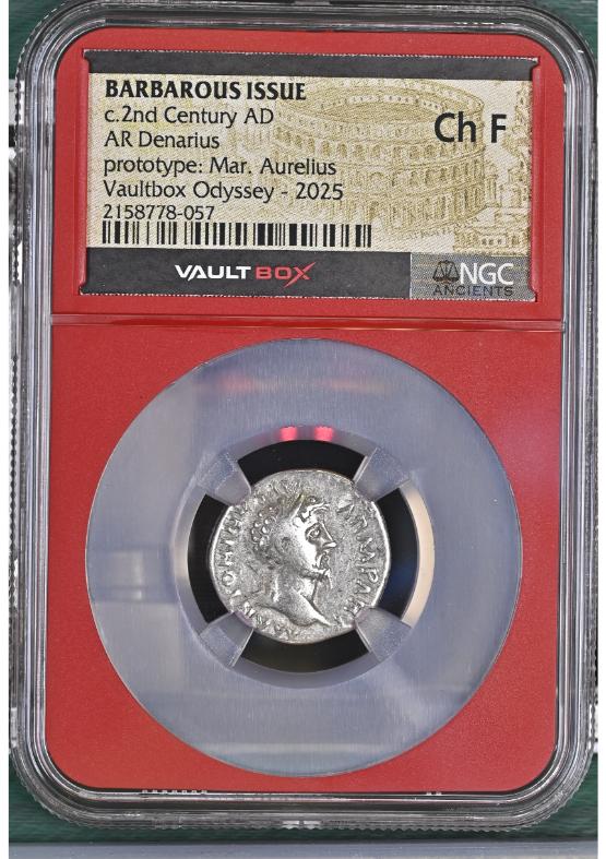 BARBAROUS ISSUE C.2ND CENTURY AD AR DENARIUS PROTOTYPE: MAR. AURELIUS NGC CH F  FRONT